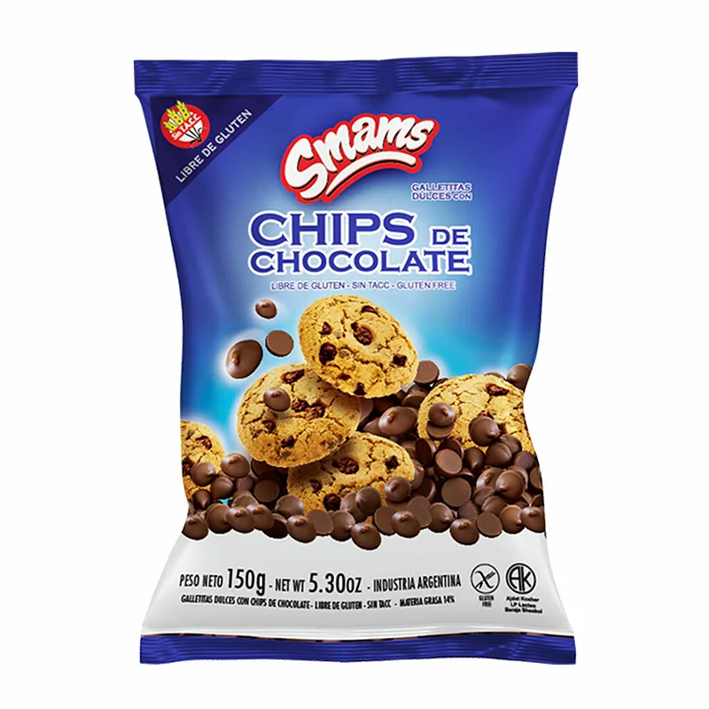 Galletitas Chips Chocolate Negro en Bolsa sin Tacc Kosher x 150 gr (Smams)