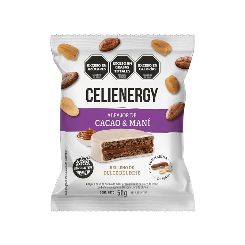 Alfajor de Mani Relleno de Dulce de Leche x 50 gr x 12 u (Celienergy)