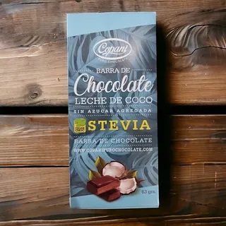 Chocolate Leche de Coco con Stevia sin Azucar Agregada x 63 gr x 12 u (COPANI)