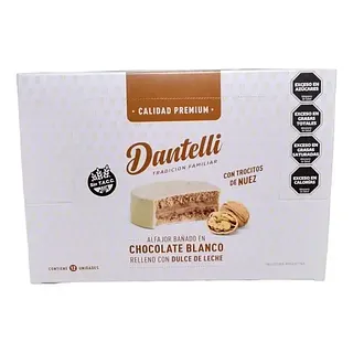 Alfajor Banado en Chocolate Blanco Relleno con Dulce de Leche x 50 gr x 12 u (Dantelli)