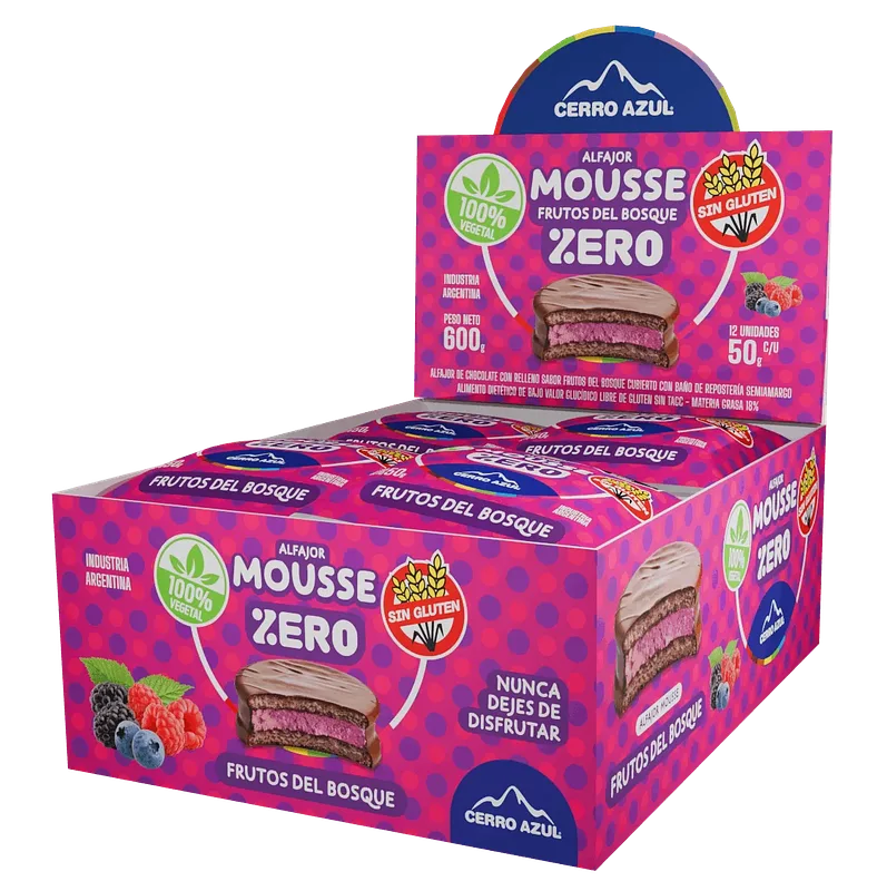 Alfajor de Mousse de Frutos del Bosque x 50 gr x 12 u (Cerro Azul)