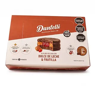 Alfajor Relleno de Dulce de Leche y Frutillas x 40 gr x 12 u (Dantelli)