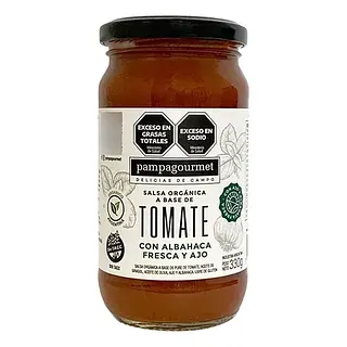 Salsa Organica de Tomate con Albahaca y Ajo x 330 gr (Pampagourmet)
