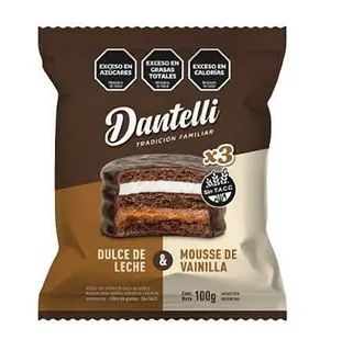Alfajor Triple Relleno de Dulce de Leche y Mousse de Vainilla x 100 gr x 12 u (Dantelli)