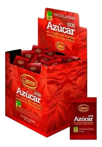 Chocolatines 55% Cacao sin Azucar Agregada con Stevia x 5 gr x 50 u (COPANI)