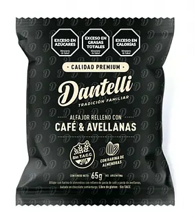 Alfajor Relleno con Cafe y Avellanas Premium x 65 gr x 12 u (Dantelli)