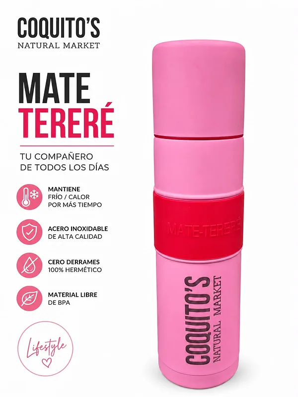 Termo Terere Mate Listo Autocebante Rosa Claro x 750 ml (Coquitos)