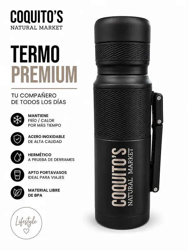 Termo Adventure Vacuum Bottle con Manija Negro x 1 lt (Coquitos)
