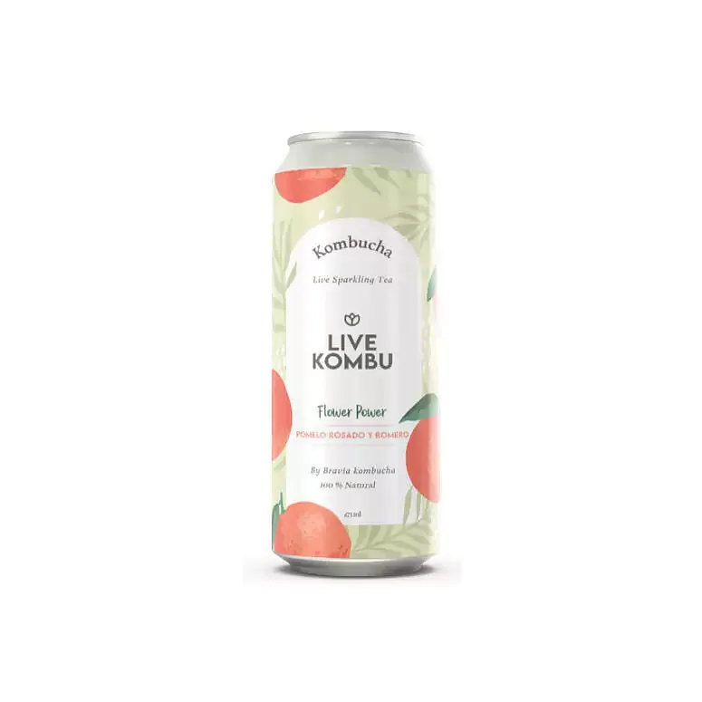Kombucha Sabor Pomelo Rosado y Jengibre x 473 ml (Live Kombu)