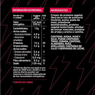 Barritas de Cereal Proteica Pasta de Mani y Arandanos x 45 gr x 10 u (Integra)