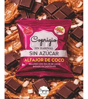 Alfajor de Coco Relleno con Dulce de Leche Banado con Chocolate Low Carb x 45 gr x 12 u (Coprigio)