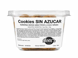 Cookies Sin Azucar Sabor Limon y Coco Rallado x 150 Gr  (Moms)