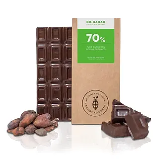 Chocolate 70% Puro Cacao con Azucar Organica x 50 Grs x 10 Unidades (Dr Cacao)