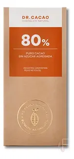 Chocolate 80% Puro Cacao Sin Azucar x 50 Grs x 10 Unidades (Dr Cacao)