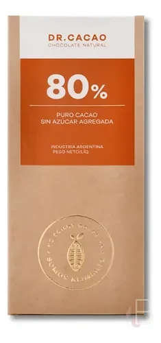 Chocolate 80% Puro Cacao Sin Azucar x 50 Grs x 10 Unidades (Dr Cacao)