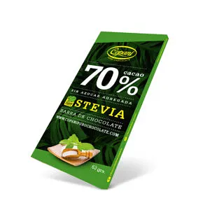 Chocolate 70% Cacao con Stevia sin Azucar Agregada x 63 gr x 12 u (COPANI)