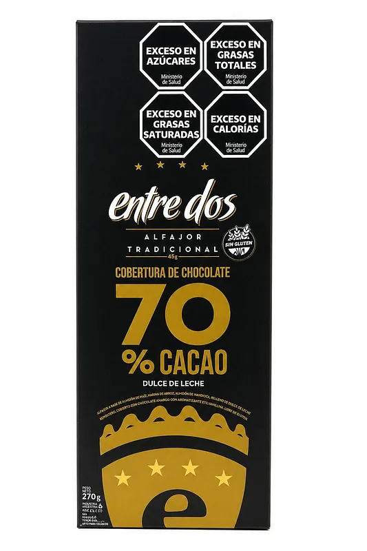 Alfajor Negro 70 % Cacao  Regaleria x 45 gr - 6 Unidades (Entre Dos)