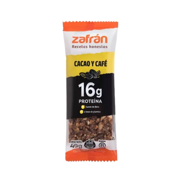 Barritas de Proteina Cacao y Cafe x 49 Gr - 12 Unidades (Zafran)