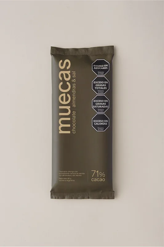 Chocolate 71% Cacao Almendras Tostadas y Sal Marina 80 gr x 8 u (Muecas)