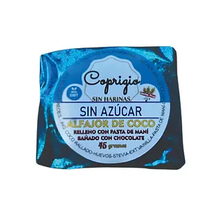 Alfajor de Coco Relleno con Pasta de Mani Banado con Chocolate Keto Diet x 45 gr x 12 u (Coprigio)