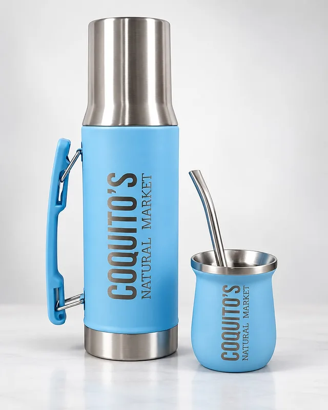 Combo Mate y Termo Celeste x 1.0 lt  (Coquitos)
