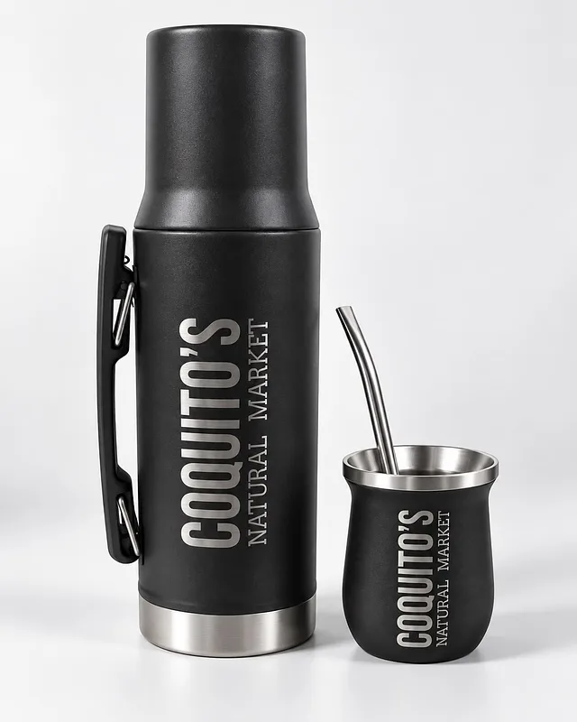 Combo Mate y Termo Negro x 1.0 lt  (Coquitos)