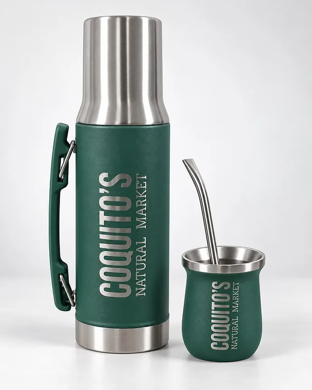 Combo Mate y Termo Verde x 1.0 lt  (Coquitos)