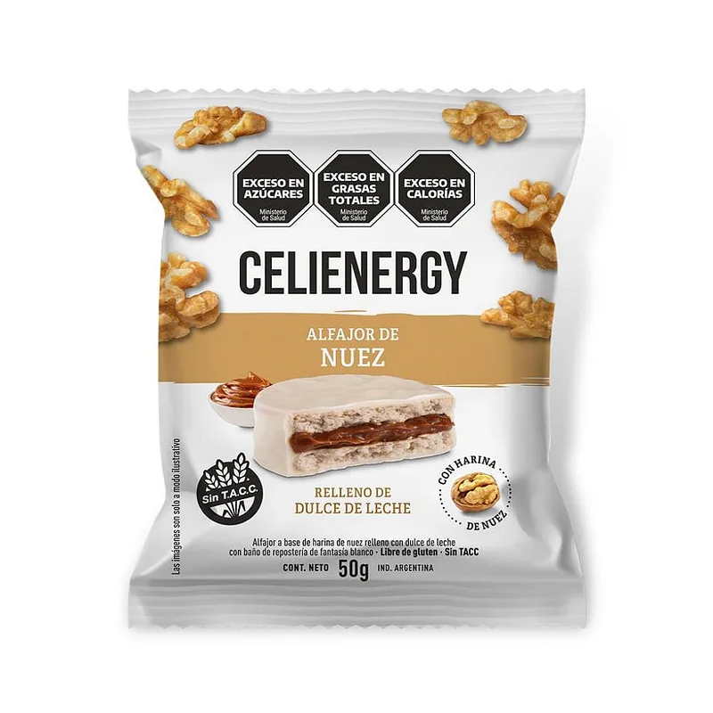 Alfajor de Nuez Relleno de Dulce de Leche x 50 gr x 12 u (Celienergy)