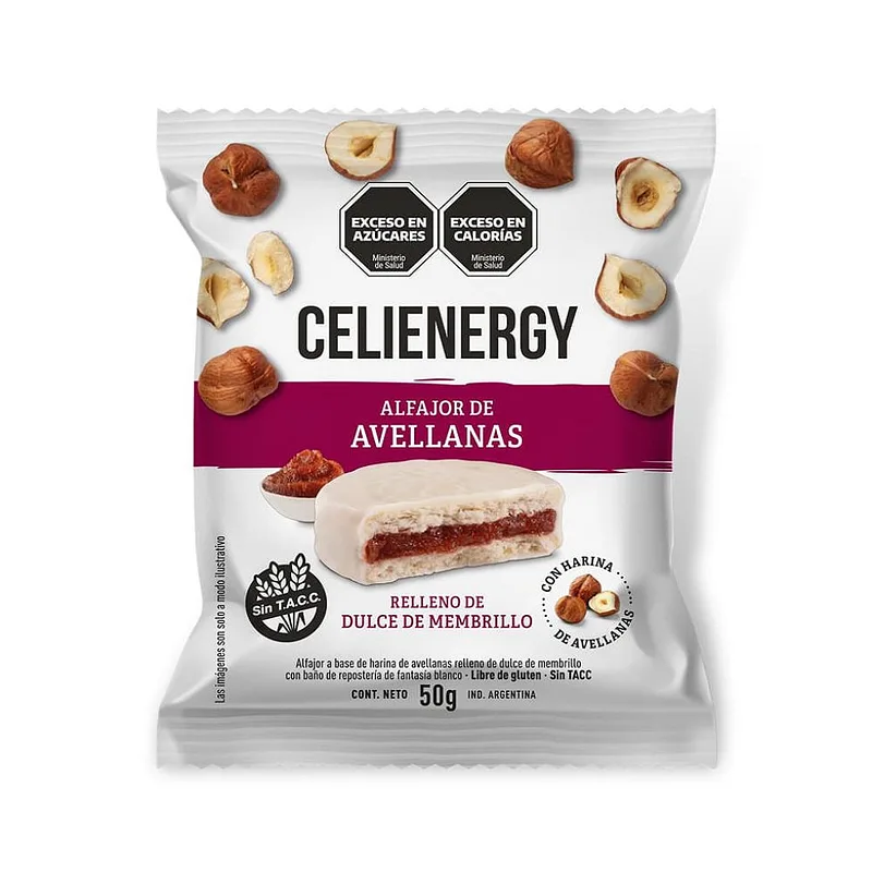 Alfajor de Avellana Membrillo con Choco Blanco x 50 gr x 12 u (Celienergy)