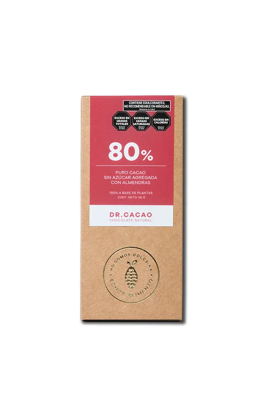Chocolate 80% Puro Cacao sin Azucar con Almendras (Dr Cacao)